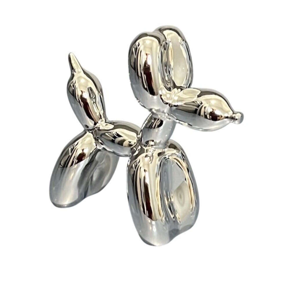 Y2k Resin SILVER Balloon Dog Figurine Statue Metallic Glossy Desk Pop Art Decor